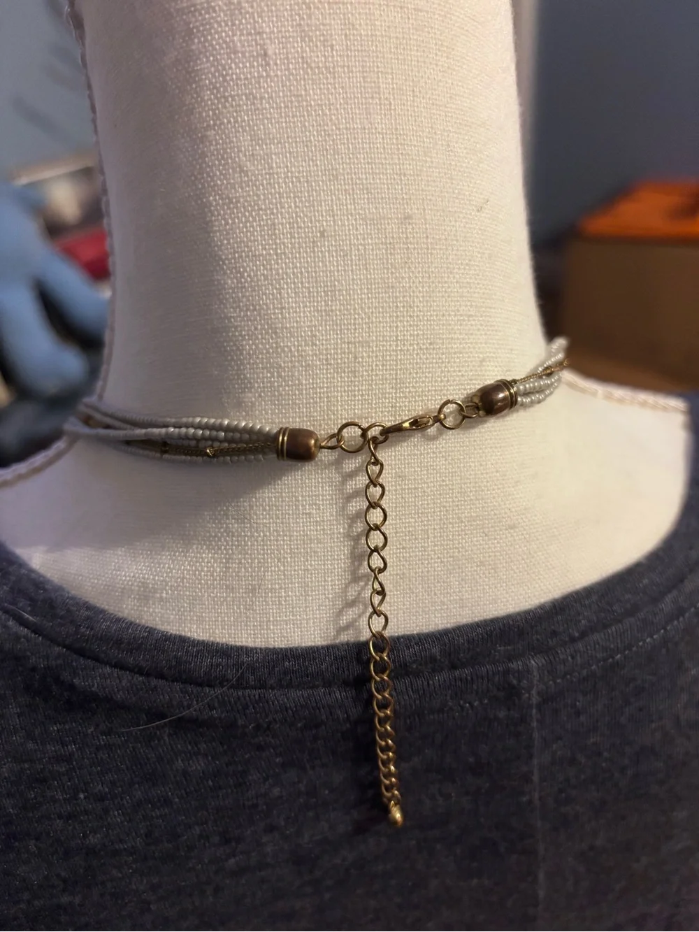 Layered Beaded Multi-Strand Necklace in Light Blue/Gray